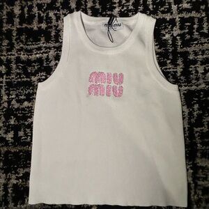 Miu Miu Kids White and Pink Tank Top
